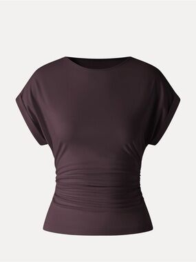 NWT- OGL Ponte- Cool Touch Round Neck Ruched Waist Dolman Sleeve Top - Plum